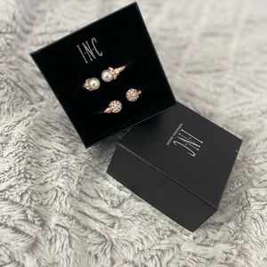 I.N.C. Imitation Pearl and Crystal Fireball Hinge Bracelet Set